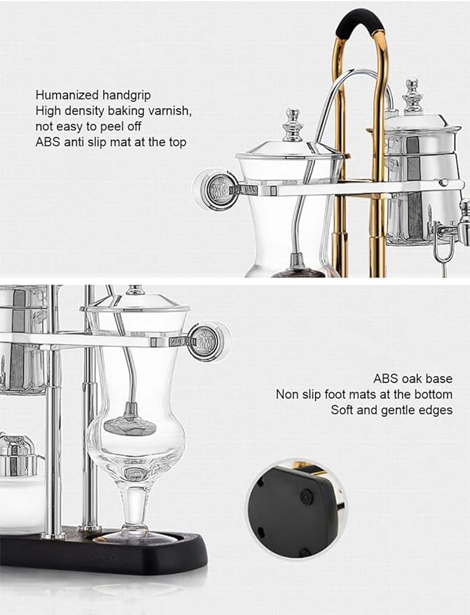 Siphon Coffee Maker 3-5 Cups Detachable Brewer 304 Stainless Steel Mesh and High Borosilicate Heat-Resistant Glass Double Ridged Fulcrum with Tee Handle for Tea