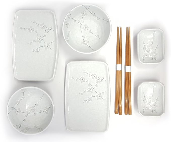 Happy Sales 8 Piece Japanese Cherry Blossom Dinnerware Set White