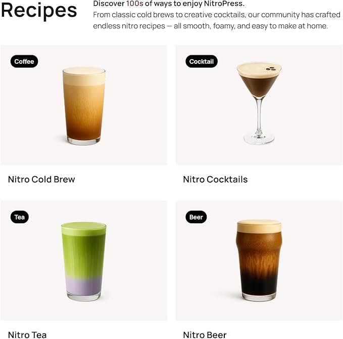 NitroPress DS – Electric Nitro Cold Brew Coffee &amp Cocktail Maker | Air-Powered Nitrogen Infuser for Smooth Nitro Drinks Cocktails Cold Brew &amp Tea at Home | No Gas Cartridges | Stainless Stee