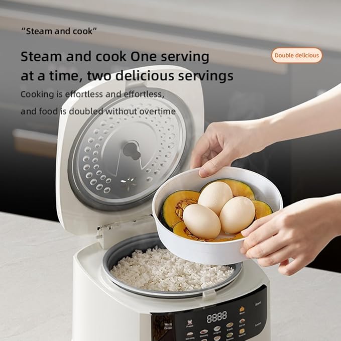 10-in-1 Rice CookerMultifunctional for RiceTitanium Inner Pot Induction Heating Rice CookerLow Sugar Digital SteamerDurable Nonstick Inner Pot24H Timer &amp Auto Keep Warm (White)