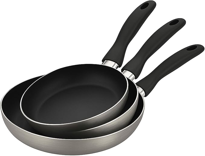 Well Home Set of 3 Pans Diameter 16 x 20 x 24 cm Made of Pressed Aluminium in Metallic Grey