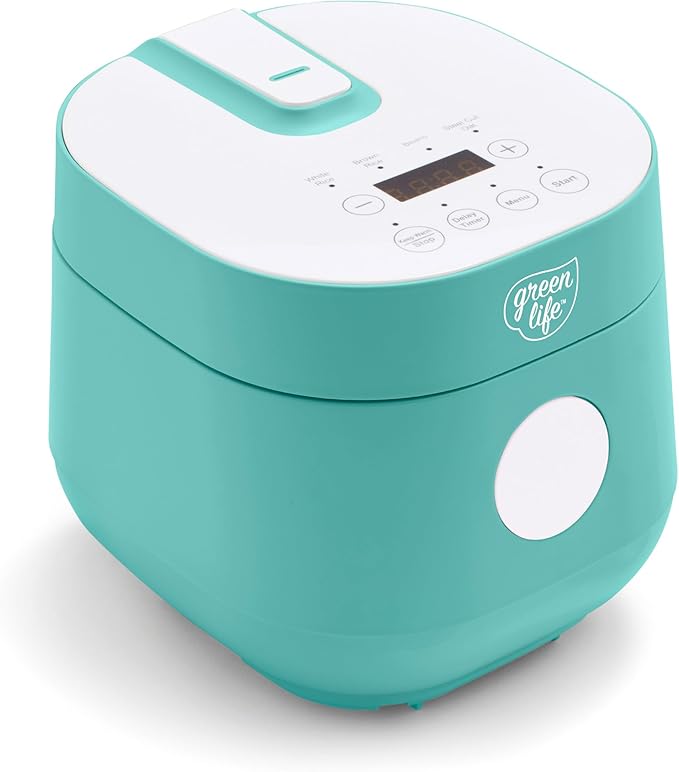 GreenLife PFAS-Free 4-Cup Rice Beans Oats and Grains Cooker Healthy Ceramic Nonstick Easy to Use Automatic Presets Dishwasher Safe Parts Turquoise