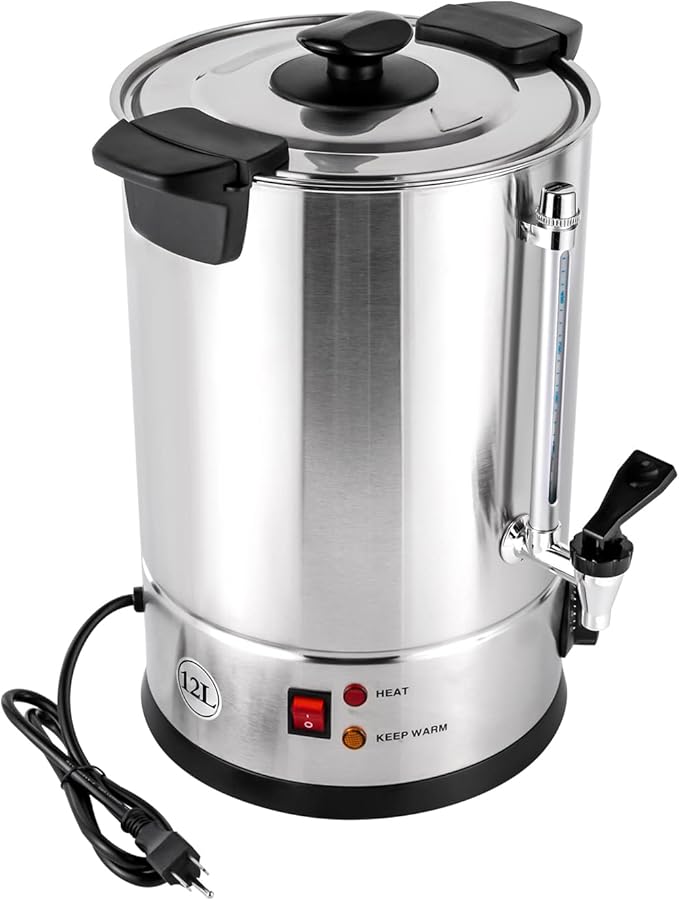 Coffee Urn 12L 80 Cups Coffee Maker Adjustable Temperature Coffee Dispenser with Double-layer Barrel Wall Electric Beverage Dispenser for Cafes Buffets Offices Hotels