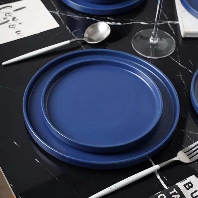 Food Plate Set Stoneware 24-Piece Round Dinnerware Ceramic Dishes to Eat Plates Dinner Sets Dish Tableware Bar
