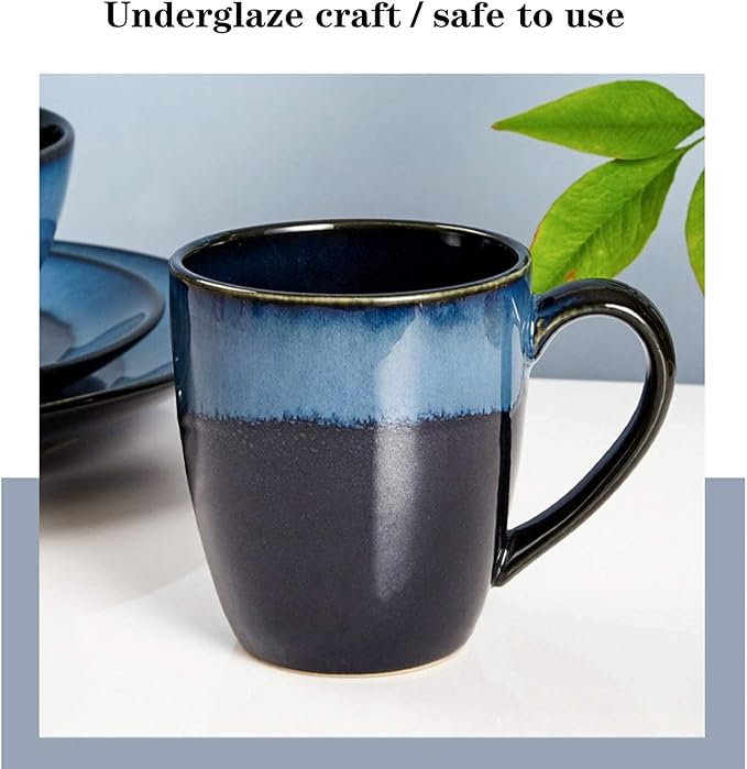 Household Plates and Bowls Sets Durable Ceramic Dinner Plate Sets Blue Dinnerware Set of 4 Dinner Plates Salad Plates and Mug Dinnerware Set