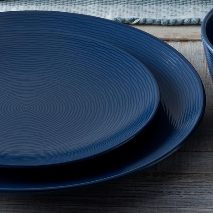 Noritake Colorscapes Navy-on-Navy Swirl 16-Piece Coupe Dinnerware Set Service for 4