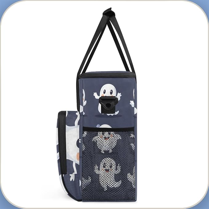 Cartoon Halloween Ghosts Coffee Maker Carrying Bag Travel Storage Bag Compatible with K-Mini or K-Mini Plus Single Serve Coffee Brewer Carrying Case with Multiple Pockets &amp Shoulder Strap