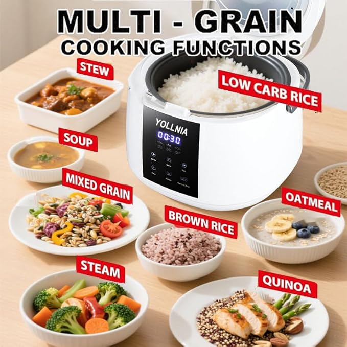 3L Rice Cooker 12 cups (Cooked) Mini Digital Rice Cooker6 in 1 Multicooker for Grain Preset and Reheat Options 12-Hr Delay Timer Auto Keep Warm Non-Stick Inner Pot with Steaming Basket