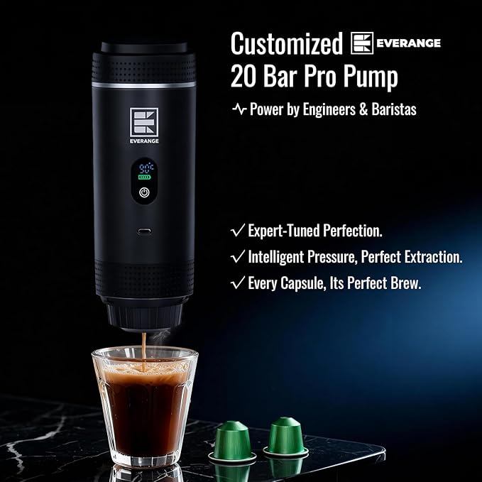 Portable Electric Espresso Machine Travel Coffee Maker Brewer Compatible with Ground Coffee &amp NS Capsules (Black with LCD Screen)