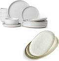 Famiware Milkyway Plates and Bowls Sets + 3 Pcs Ocean Oval Serving Platter 15-Piece Dinnerware Sets for 4 White