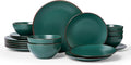Famiware Venus Plates and Bowls Sets 18 Pieces Stoneware Speckled Dinnerware Dishes Set for 6 Matte Dark Green - Microwave &amp Dishwasher Safe Modern Minimalist for Everyday Meals &amp Formal D