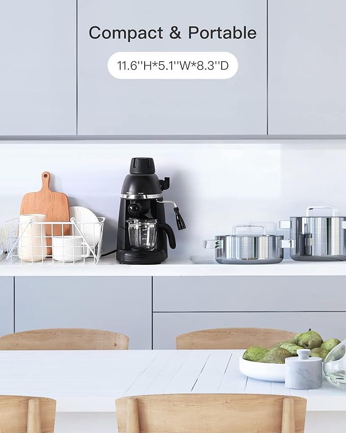 Steam Espresso Machine with Milk Frother 1-4 Cup Mini Expresso Coffee Maker for Home Latte Cappuccino Machine Includes Carafe Black