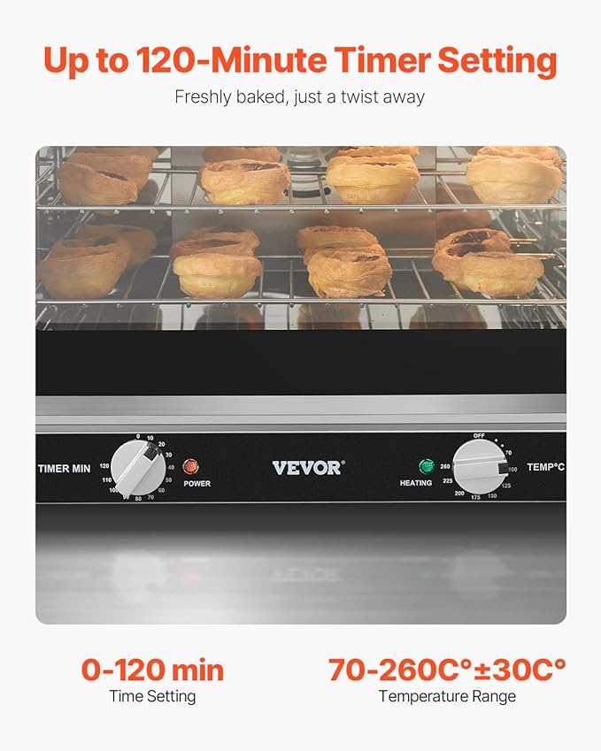 VEVOR Commercial Countertop Oven 66L 4-Tier Toaster Ovens with Tempered Glass Door Wire Racks &amp Tray 2800W Stainless Steel Baking Ovens for Restaurant Bakery (AC208~240V60Hz 6-20P Plug &amp