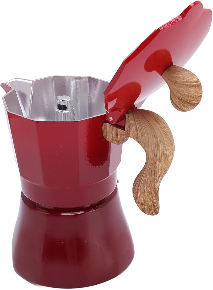 JTLB Italian Coffee Maker 150ml Single Valve Coffee Pot with Coffee Distributor Spoon Paper Filter 3 Cups (Gradient Red)