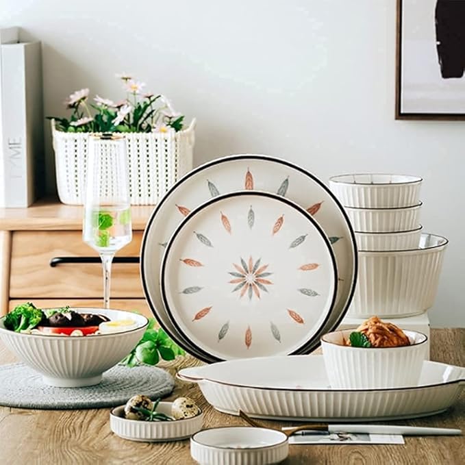 Dinnerware Sets Dish Set23-Piece Bowl and Tableware SetCeramic s for 6 PeopleLuxury Style Ceramic Dishware SetsIrregular Kitchen Plate Set (White 12pcs)