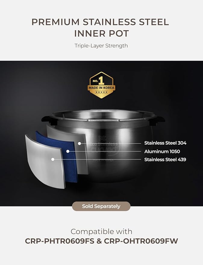 CUCKOO Twin Pressure Rice Cooker 6-Cup Uncooked / 12-Cup Cooked with Induction Heating Technology Silent Pressure System Open Cooking Mode Dynamic Display Eco Inner Pot White (CRP-OHTR0609FW)