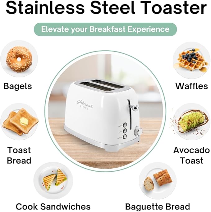 Vintage Stainless Steel Toaster - 2 Slice Wide Slot 6 Shade Settings - Bagel Waffle &amp Bread - Cancel &amp Defrost