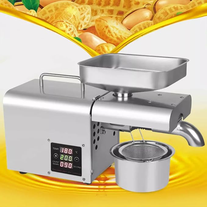 Automatic Oil Press Cold/Hot Oil Extract Machine with Large Feed Opening Commercial Grade Organic Oil Press 304 Stainless Steel Squeezer for Flax Peanut Canola Sesame 610W