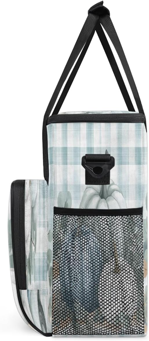 White Pumpkin Stripes Coffee Maker Carring Bag Travel Carrying Storage Tote Bag Compatible with Keurig K-Mini or K-Mini Plus Portable Single Serve Coffee Brewer Case with Pockets for K-cup Pods