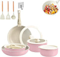 Pots and Pans Set Non Stick Cookware Set with Detachable Handles 5/11 Piece Ceramic coating Cooking Set with Frying Pan Saucepan Stock Pot Suitable for All Stovetops Dishwasher Safe (Pink15)