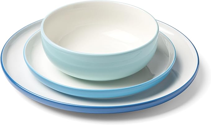 Oneida Dinnerware Set 24/7 Colors Turquoise 12-Piece Set Service For 4 Dishwasher Safe Microwave Safe Porcelain Plates And Bowls sets Dish Set Plate Set Home And Kitchen (Turquoise 12 Piece)