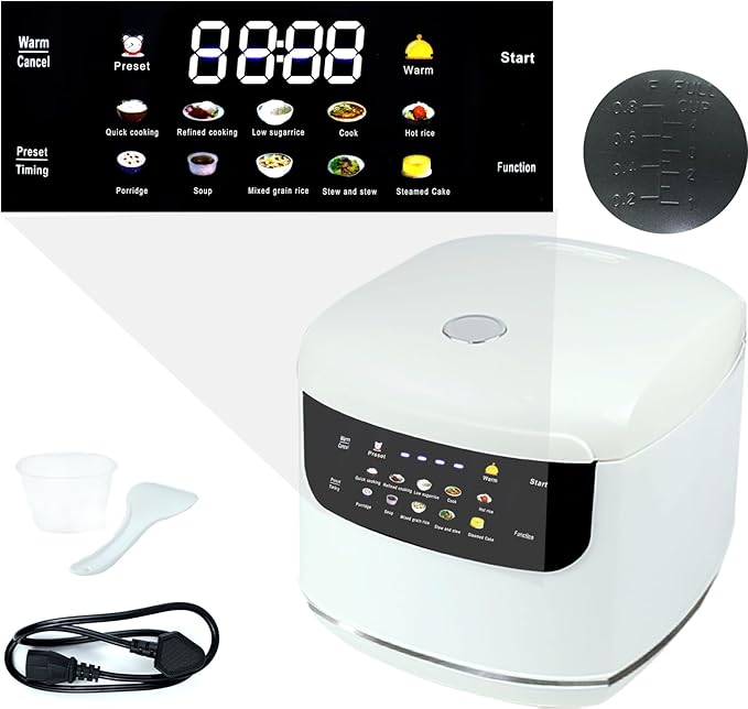 2L Mini Protable Rice Cooker6 Cups Cooked/3 Cups Uncooked400W Non-Stick Rice Maker24 hours Timer Delay10 FunctionsFast CookerWhite