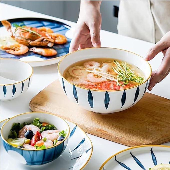 52 Pcs Japanese Table Dinnerware Set Ceramics Dinnerware Sets Plates Bowls Simple Stripes Ideal For Weddings And Steaks Plate Set