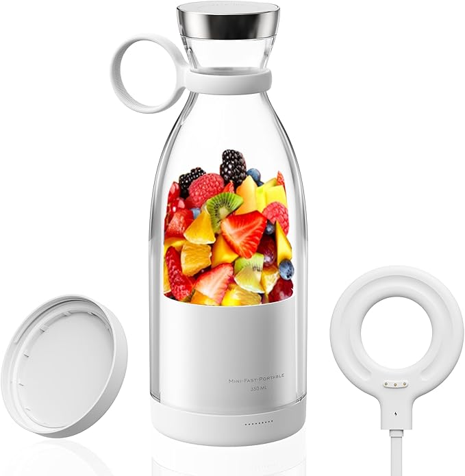 OTPEIR Portable Blender for Shakes and Smoothies with 11.83 Oz Travel Cup and LidDurable Stainless Steel Blades for Juice Blending Performance White