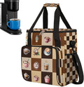 Cartoon Coffee Pattern Coffee Maker Carring Bag Travel Carrying Storage Tote Bag Compatible with Keurig K-Mini or K-Mini Plus Portable Single Serve Coffees Brewer Case with Pockets for K-cup Pods