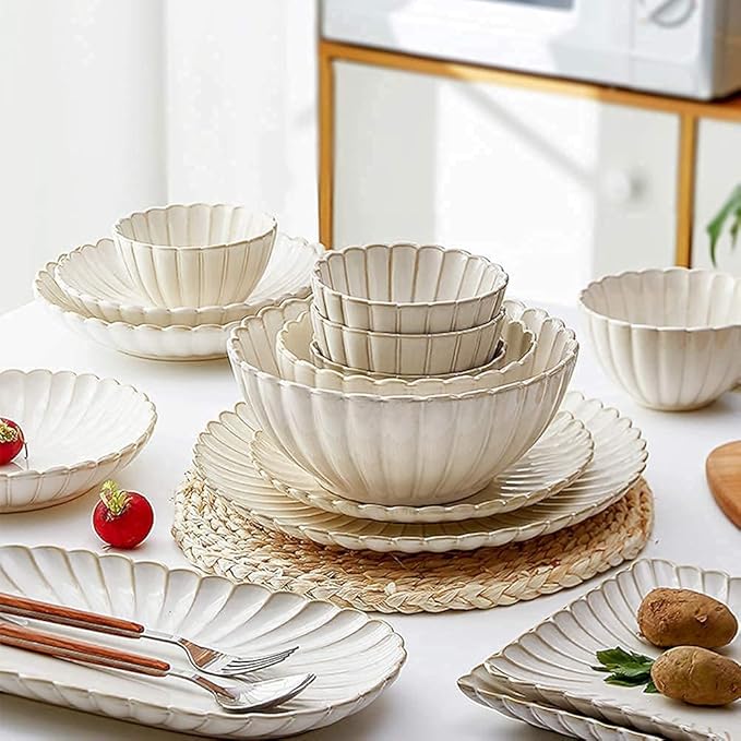 Ceramics Dinner Set Kitchen and Dining Service Durable Kitchen Dinnerware Set Dinner Salad Appitizer Dessert Plate Bowls Best for Indoor and Outdoor Party Creativity Villa Table Decor (A 18pcs)