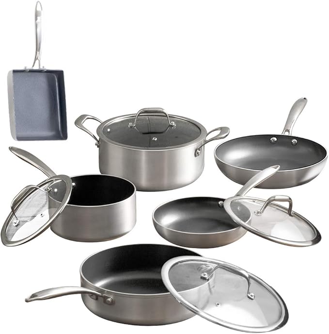 Iris Ohyama KITCHEN CHEF DG-SE10 Frying Pan 10-Piece Set 10-Piece Set 10-Piece Set 10-Piece Set 10-Piece Set 10-Piece Set IH Compatible Diamond Grade Silver