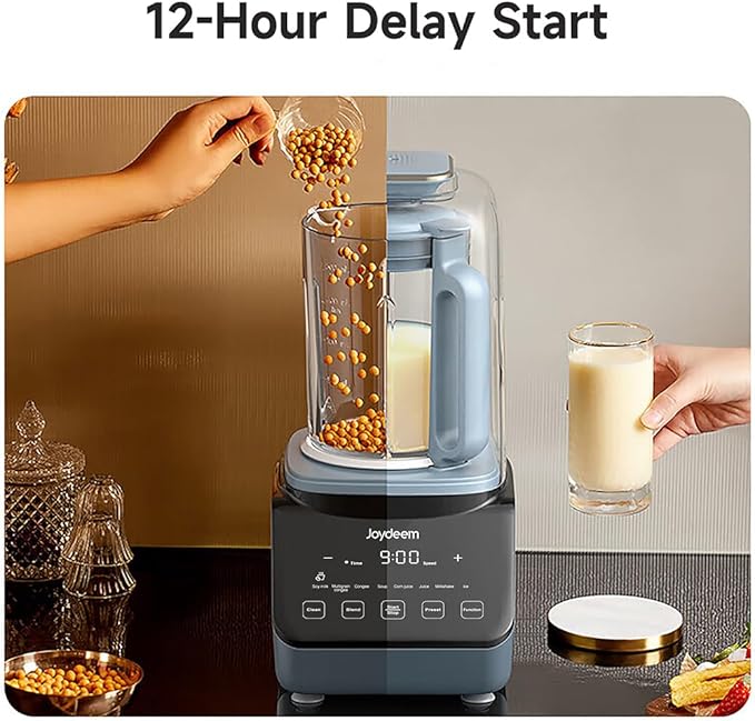 Joydeem Soymilk Maker Machine with Soundproof Shield Hot and Cold Blender for Soymilk Juice Milkshake and Soup Low Noise Cooking Blender 1.75L Capacity JD-J09