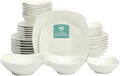 Gibson Home Brentwood 40-Piece Dinnerware Set – Square White Porcelain Plates and Bowls Service for 8 Dishwasher &amp Microwave Safe Modern Everyday Dinner Set with Cereal Dessert and Entrée Bow