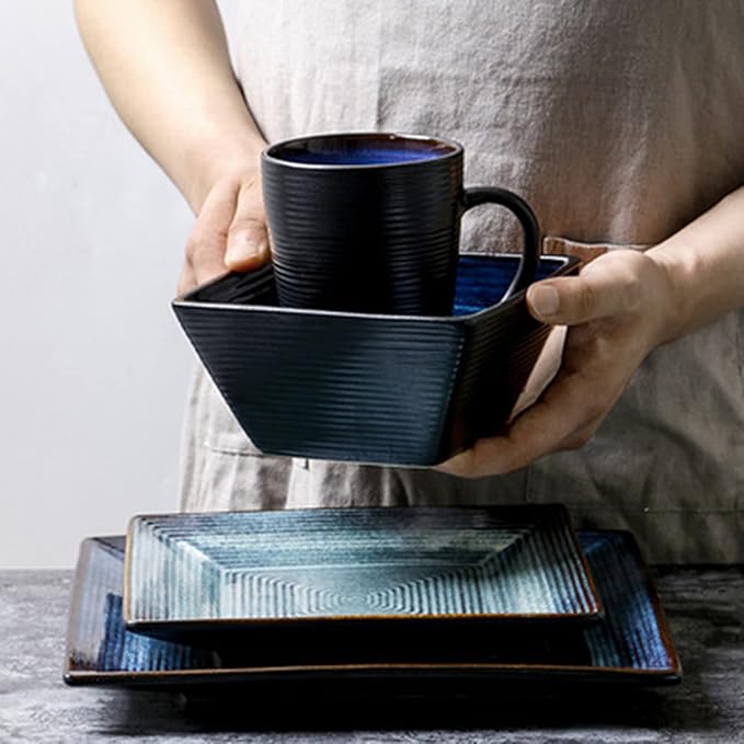 Dinnerware SetTraditional Ceramics Dinnerware Sets Vintage Square Dinner Sets with 2 Plates1 Bowls and 1 Mugs Complete Porcelain Combination