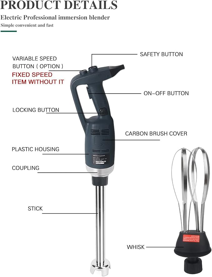Immersion Blender Handheld Blender Adjustable Speed with Stainless Steel Rod and Whisk Perfect for Soups Sauces and More