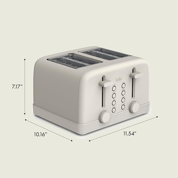 bella 4 Slice Toaster 6 Setting Shade Control with Reheat &amp Cancel Buttons Removable Crumb Tray Anti Jam &amp Auto Shutoff 900 Watt Oatmilk