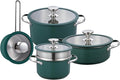 9pcs 304 Stainless Steel Cookware Set with Ceramic Coating – Nonstick Durable and Elegant Kitchen Pots with Glass Lids – Compatible with All Stovetops Easy to CleanGreen
