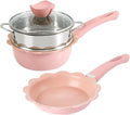 Nonstick Pots and Pans Set Multi-layer Nonstick Coating Matching Lids With Gold HandlesKitchen Soup Non-Stick Frying Pan Set Pot Milk Pan with Handle Lid Pot Cookware Set Cooking Utensils Pink