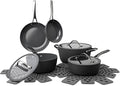 12 Pc Ceramic Cookware Set Nonstick Pots Pans and Fry Pans – Ceramic Non-Stick Ribbed Cookware Set Ergonomic Stay Cool Handles 446°F Oven Safe Dishwasher Safe (Grey)