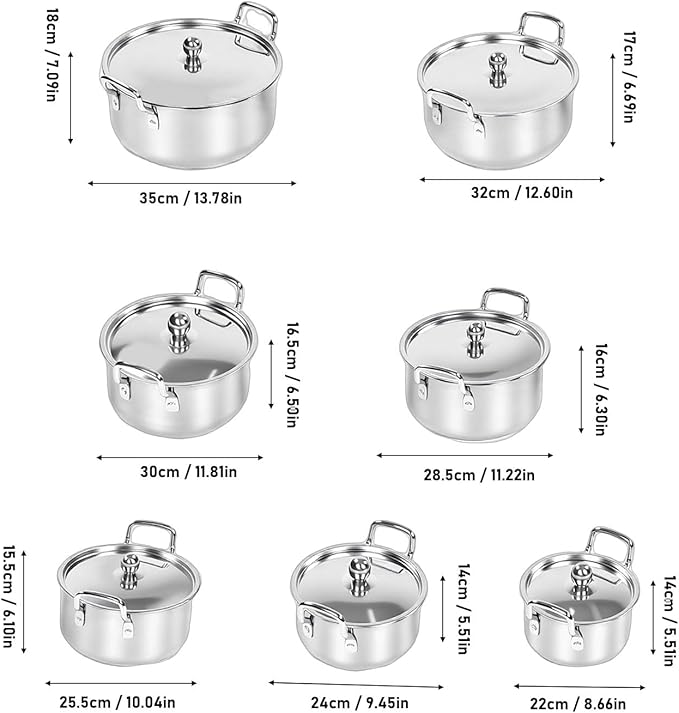 ANGGREK Stainless Steel Cookware Set Dishwasher Safe Kitchen Pots with Ergonomic Handles 6 Practical Sizes for Family Cooking