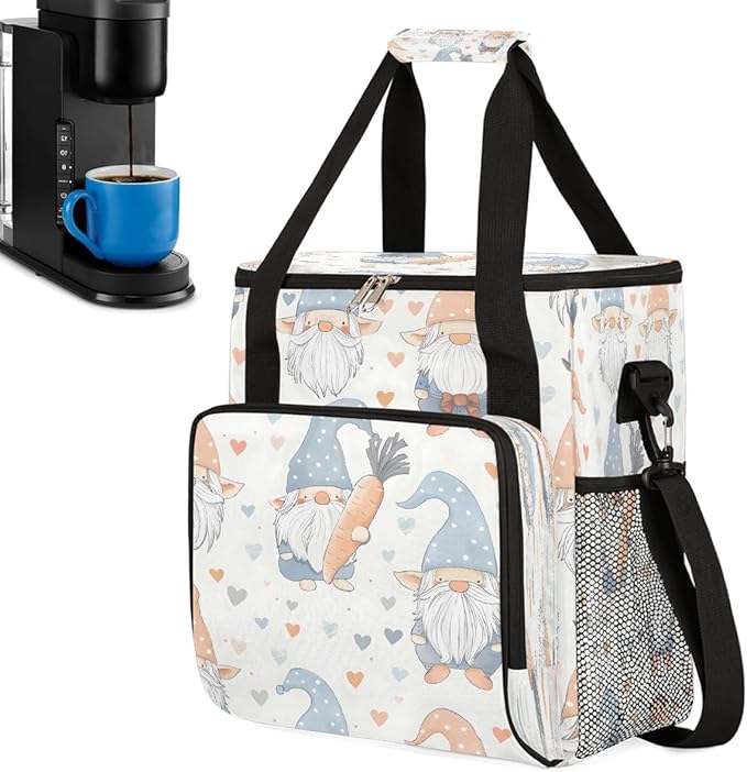 Christmas (608) Coffee Maker Carring Bag Travel Carrying Storage Tote Bag Compatible with Keurig K-Mini or K-Mini Plus Portable Single Serve Coffee Brewer Case with Pockets for K-cup Pods