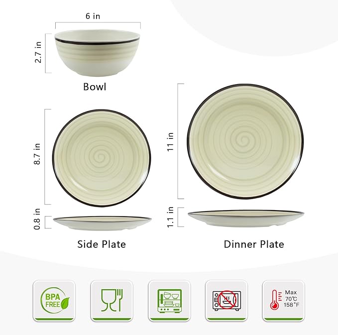 Melamine Dinnerware Set for 4 12Pcs Dinnerware Sets Lightweight Plates And Bowls Sets Morden Dishes Sets for Indoor and Outdoor Use Dishwasher Safe BPA Free(Off White)