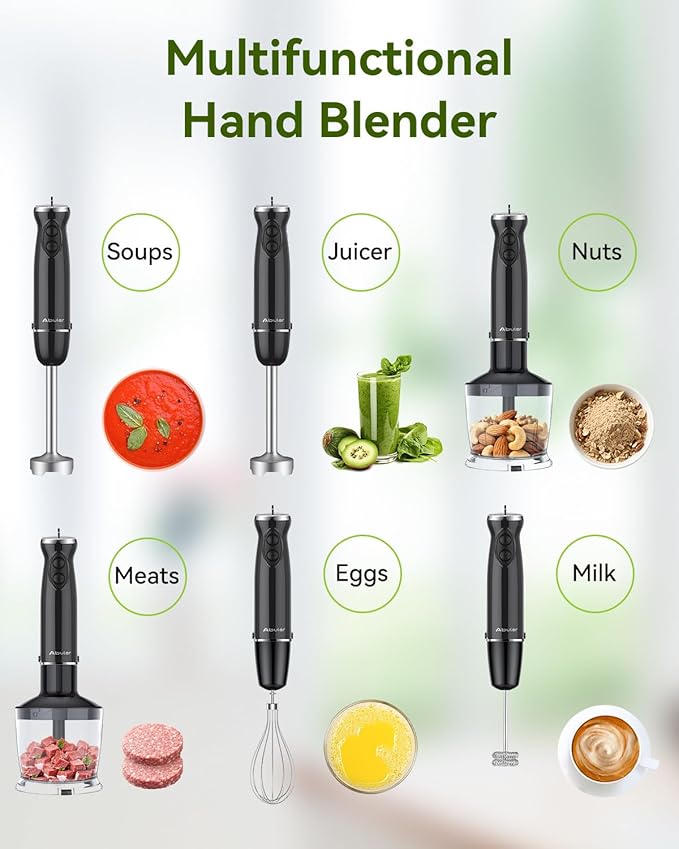 Immersion Blender Handheld Hand Blender 1000W 5 in 1 Hand Mixer Stick BPA-Free 12 Speed Handheld Blender 304 Stainless Mixing Beaker Chopper Whisk Milk Frother Soup Smoothies Baby Food Sauce