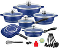 Cookware Seat Set of 18 Pieces Aluminum Marbled Coating Pant and Pits Set with Full Set of Spatulas Compatible with All Heat Sources（Induction Cooker Can Not Be Use） Blue