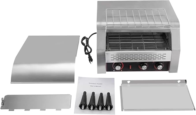 450 Slices/Hour Commercial Toaster 110V 2600W Electric Conveyor Toaster Oven Stainless Steel Commercial Conveyor Belt Toasters for Restaurant Bakery Buffet Use