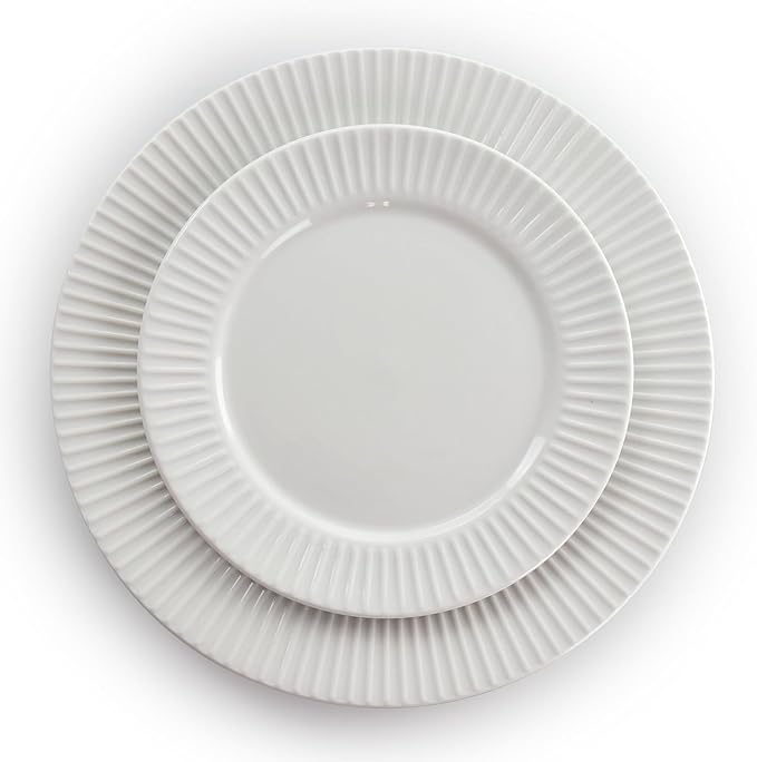 18-Piece White Porcelain Dinnerware Set with Serving Bowls – Elegant Textured Dish Set for 4 Microwave &amp Dishwasher Safe