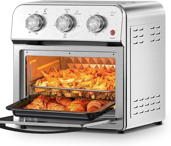Family Size Air Fryer Toven Combo 13QT Multifunctional Convection Countertop Oven with 360° Hot Air Circulation for Healthy Oil-Free Cooking Adjustable Time Temperature Control Stainless Steel
