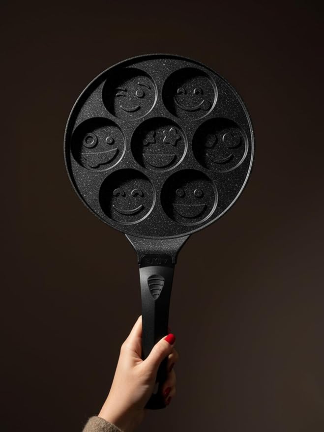 7-Piece Nonstick Granite Cast Iron Emoji Waffle and Pancake Pan Set
