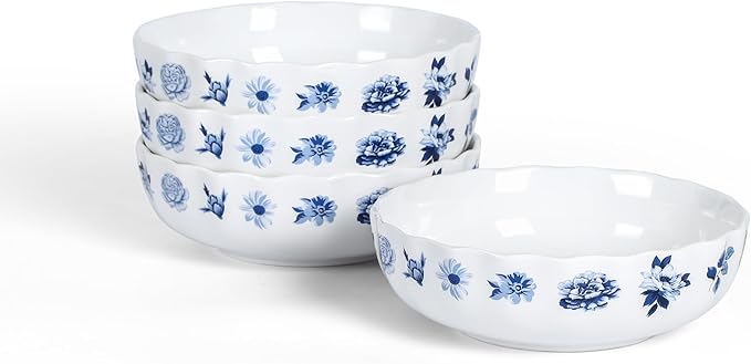 Stone Lain Fiore 4-Piece Bowl Set New Bone China Blue