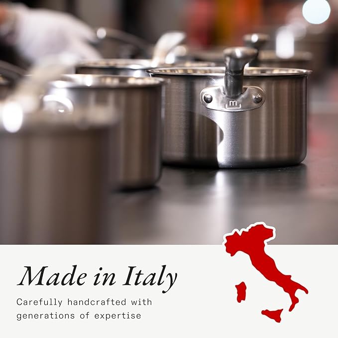 Made In Cookware | 3-Piece Stainless Clad Frying Pan Set with Universal Silicone Lid | 5 Ply Stainless Clad | Professional Cookware | Crafted in Italy | Induction Compatible